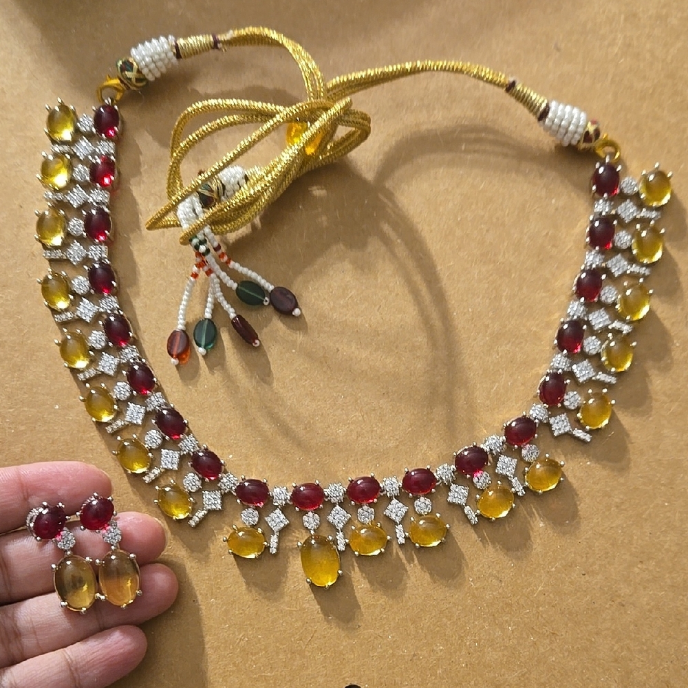 Elegant Yellow and Red Necklace Set